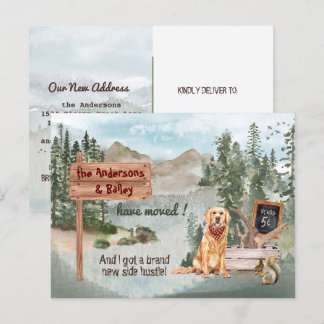 Moving Golden Retriever Dog Woods New Address Announcement Postcard