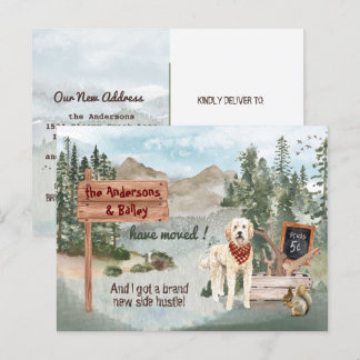 Moving Goldendoodle Pine Woods New Address Announcement Postcard