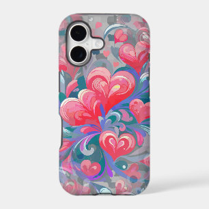 Moving hearts pattern, red and blue.
