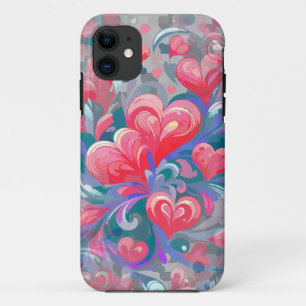 Moving hearts pattern, red and blue. Case-Mate iPhone case