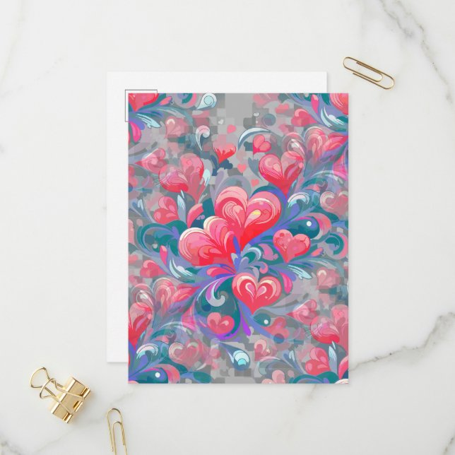 Moving hearts pattern, red and blue. invitation postcard (Front/Back In Situ)