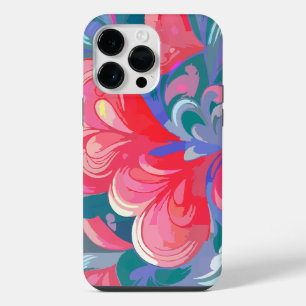 Moving hearts pattern, red and blue. iPhone 14 pro max case