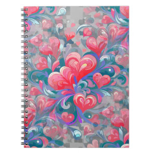 Moving hearts pattern, red and blue. notebook