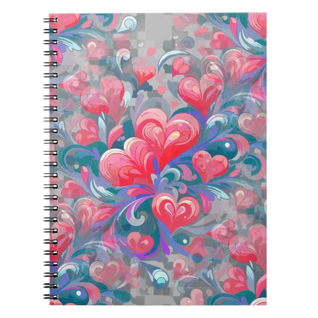 Moving hearts pattern, red and blue. notebook (Front)