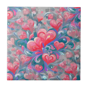 Moving hearts pattern, red and blue. tile