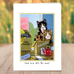 Moving House Cats New Home Custom Folded Card<br><div class="desc">Whimsical new home card featuring a cute cats getting ready for the big move!  The greeting and the message inside can be personalised to make it more unique.</div>