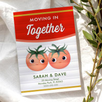 Moving in together announcement with tomato couple