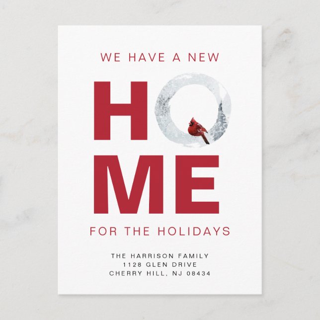 Moving Red Cardinal New Home Holiday Postcard (Front)