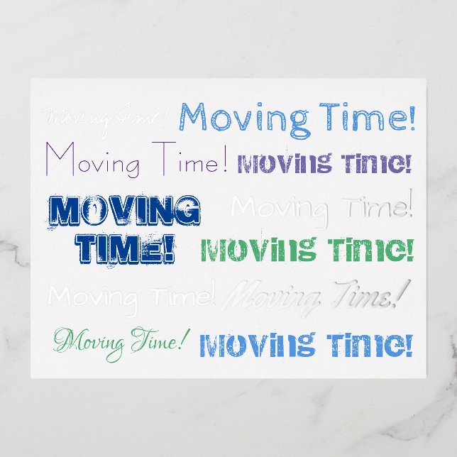 Moving Time colourful typography with foil Foil Holiday Postcard (Front)