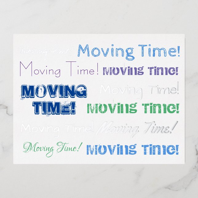 Moving Time colourful typography with foil Holiday Postcard (Front)