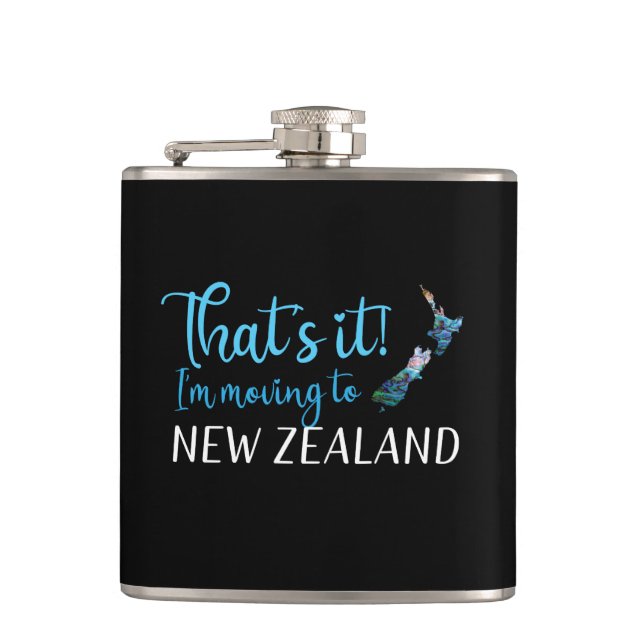 MOVING TO NEW ZEALAND PAUA HIP FLASK (Front)