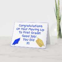 Moving Up To First Grade Graduation Card in Blue