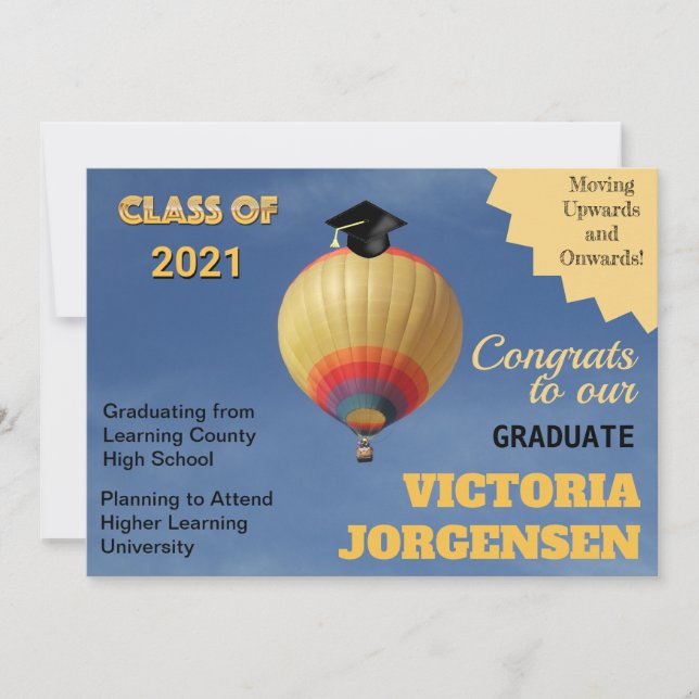 Moving Upwards Onwards Hot Air Balloon Graduation  Announcement (Front)