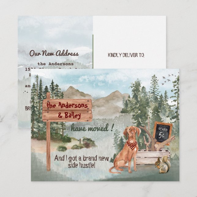Moving Vizsla Dog Woodland Pines New Address   Announcement Postcard (Front/Back)