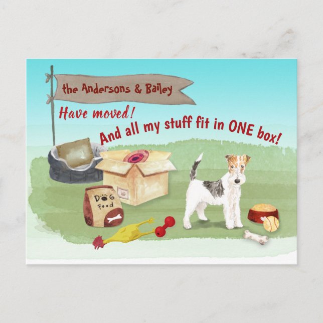 Moving Wire Haired Fox Terrier Stuff  New Home   Postcard (Front)