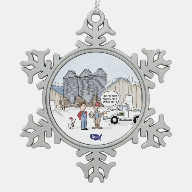 Mow Your Grass Snowflake Pewter Christmas Ornament (Front)