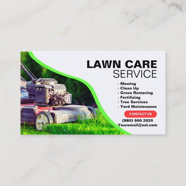 Mowing Clean Up  Grass Removing Lawn care services Business Card (Front)