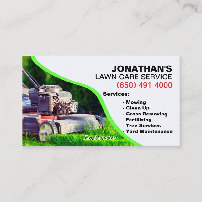 Mowing CleanUp Grass Removing Lawn care Landscapin Business Card (Front)
