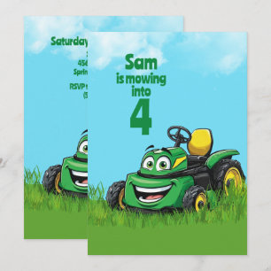 Mowing Into Lawn Mower Birthday Party Invitation