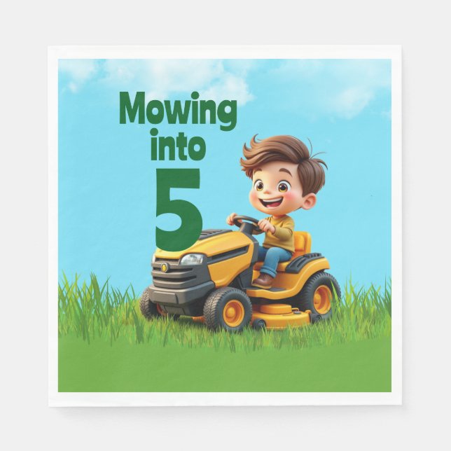 Mowing into Lawn Mower Birthday Party Napkin (Front)