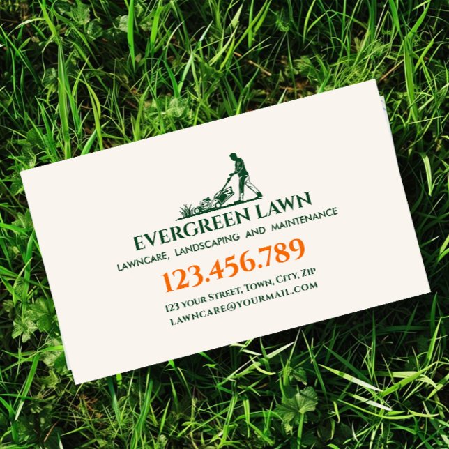 Mowing Lawn Care  Grass Landscaping Services Green Business Card (Creator Uploaded)