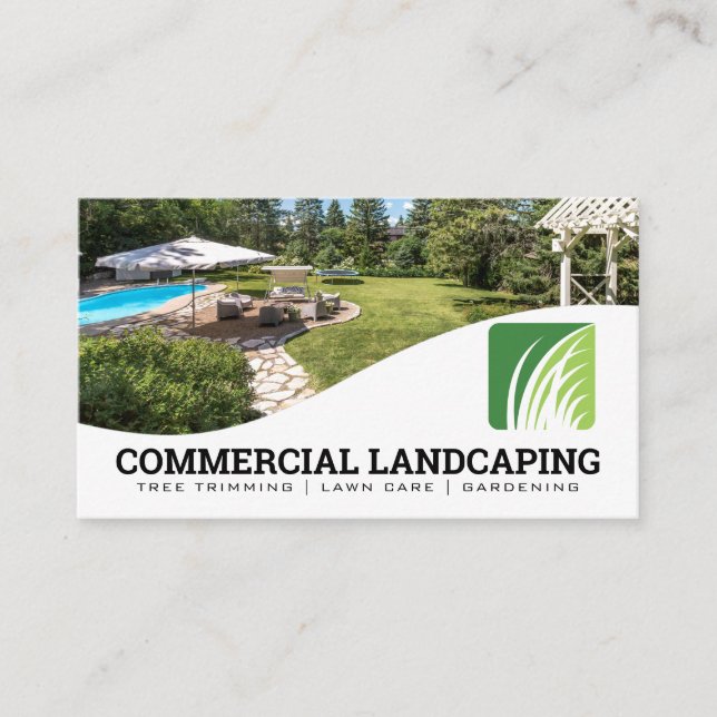 Mowing Lawn Landscaping Logo | Grass Logo Business Card (Front)