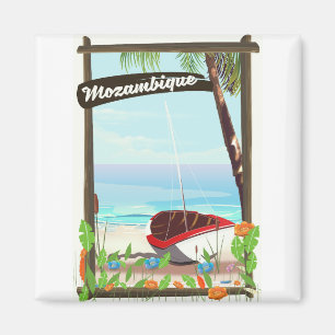 Mozambique Fishing boat cartoon vacation poster Magnet