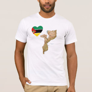 Mozambique Flag Heart and Map T-Shirt
