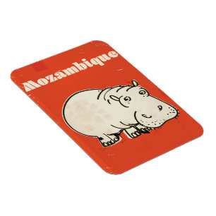 Mozambique hippo travel poster print magnet