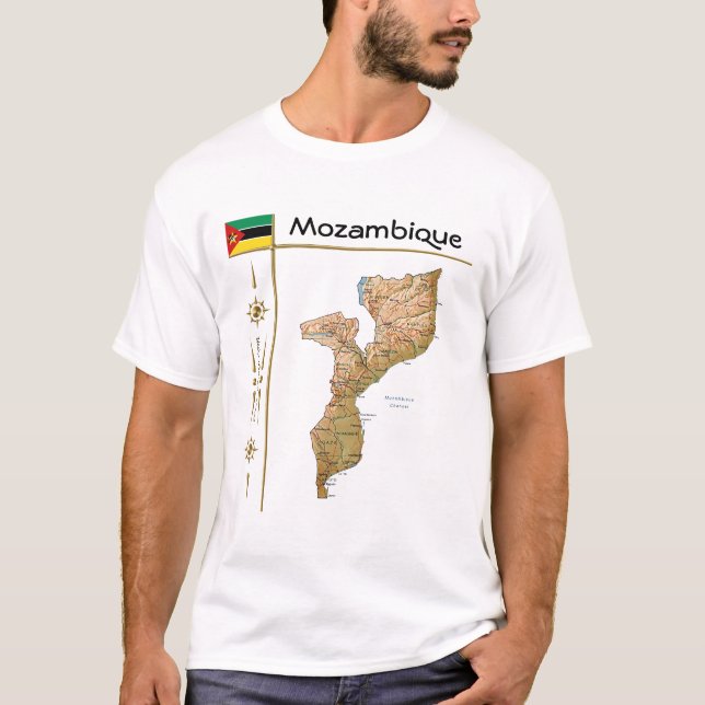 Mozambique Map + Flag + Title T-Shirt (Front)