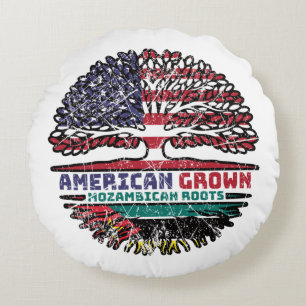Mozambique Mozambican American USA Tree Roots Flag Round Cushion