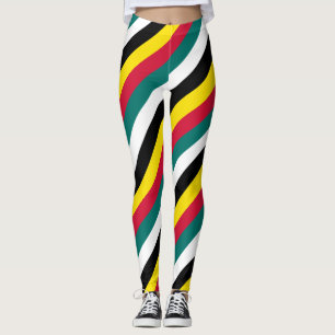 Mozambique National Flag Colours Diagonal Striped Leggings