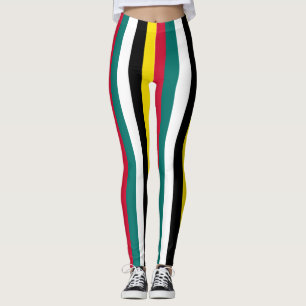 Mozambique National Flag Colours Vertical Striped Leggings