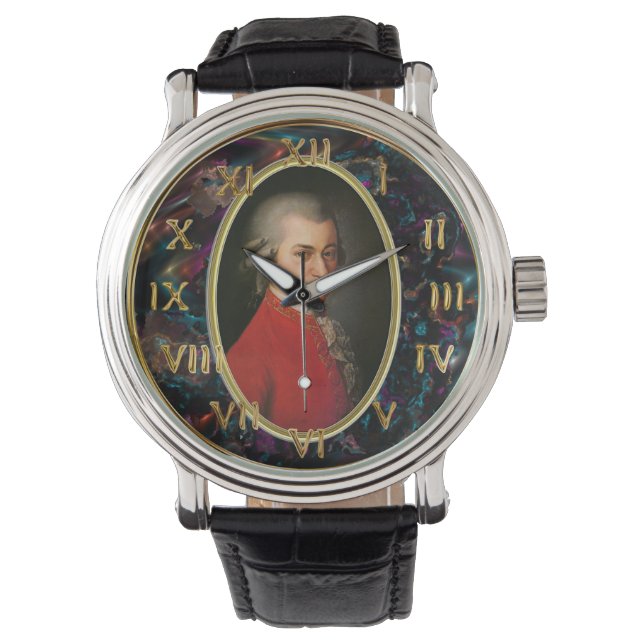 Mozart Men's Vintage Black Leather Strap Watch (Front)