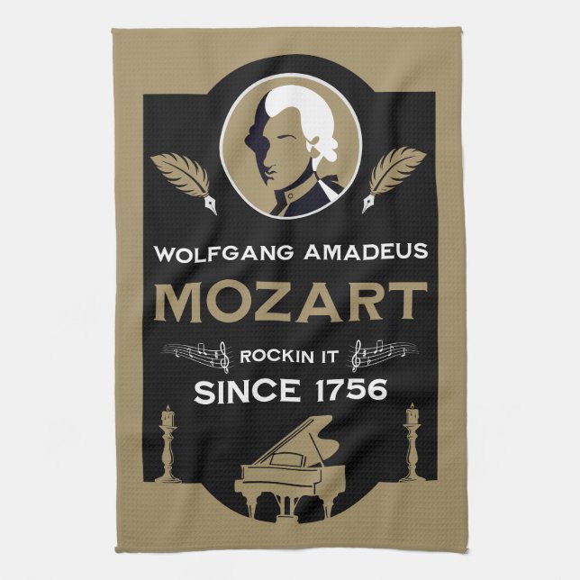 Mozart Music Lover Gift Tea Towel (Vertical)