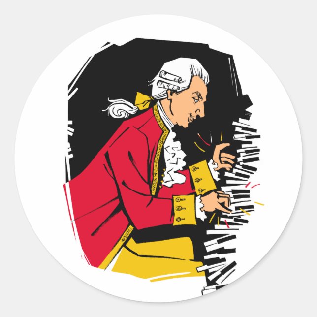 Mozart plays piano classic round sticker (Front)