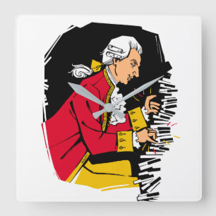 Mozart plays piano square wall clock