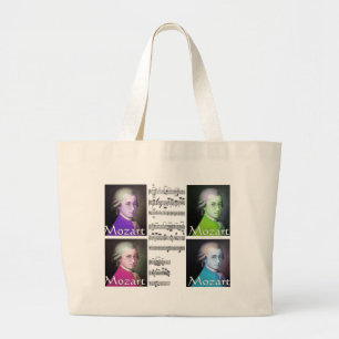mozart pop art tote bag with his sheet music