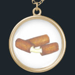 Mozzarella Cheese Sticks Junk Food Foodie Gift Gold Plated Necklace<br><div class="desc">Features an original marker illustration of a pair of cheesy fried mozzarella cheese sticks. Perfect for your favourite junk food junkie!</div>