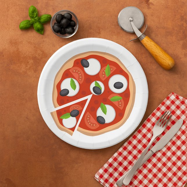 Mozzarella Pizza with Tomato and Basil Paper Plate (Creator Uploaded)