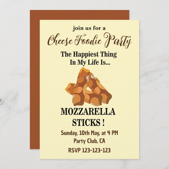 Mozzarella Sticks Cheese Foodie Party Invitation (Front/Back)