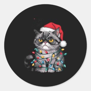 Mpy Christmas Cat Jolly Enough Funny Holiday Classic Round Sticker