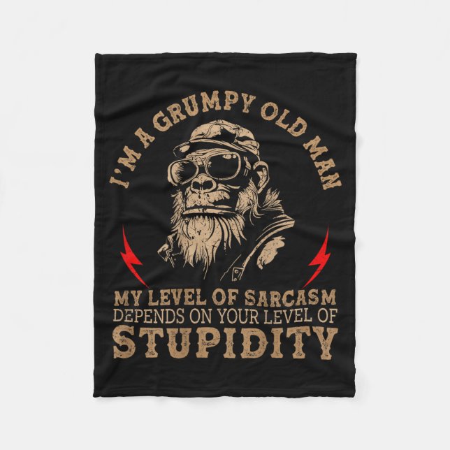 Mpy Old Man - My Level Of Sarcasm Funny Monkey (on Fleece Blanket (Front)