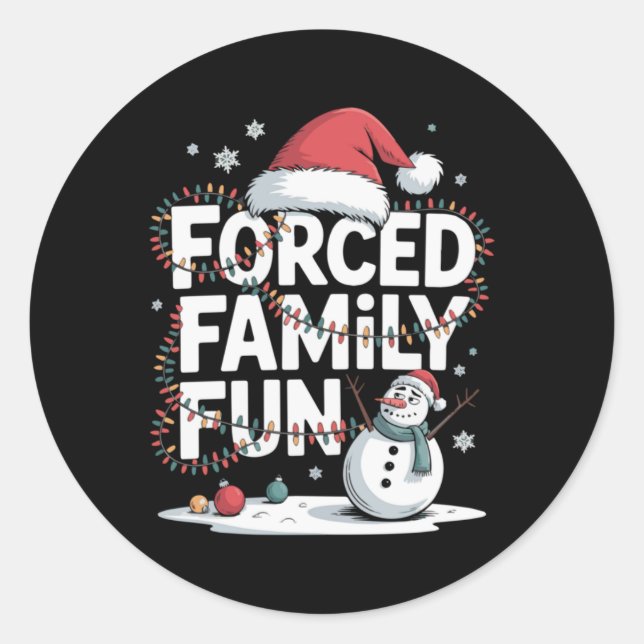 Mpy Snowman Forced Family Fun Xmas Lights Kids T S Classic Round Sticker (Front)