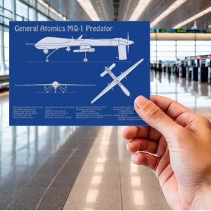 MQ-1 Predator UAV- Aeroplane Blueprint ABD Postcard