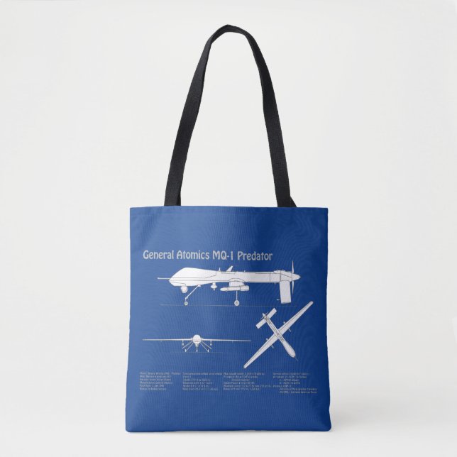 MQ-1 Predator  UAV- Aeroplane Blueprint ABD Tote Bag (Front)