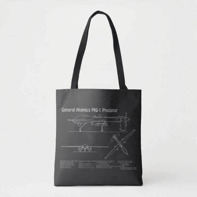 MQ-1 Predator  UAV- Aeroplane Blueprint PD  Tote Bag (Front)