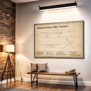 MQ-1 Predator  UAV- Aeroplane Blueprint SD  Poster