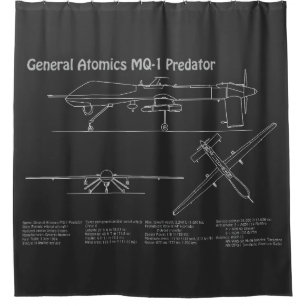 MQ-1 Predator  UAV- Airplane Blueprint PD  Shower Curtain
