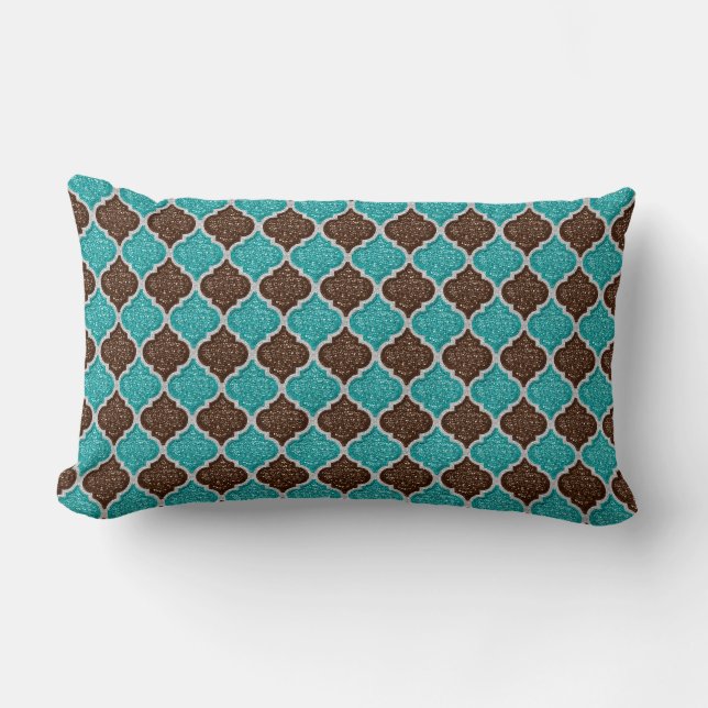 MQF Sequins-AQUA-CHOCOLATE-WHITE-LUMBAR PILLOW (Front)